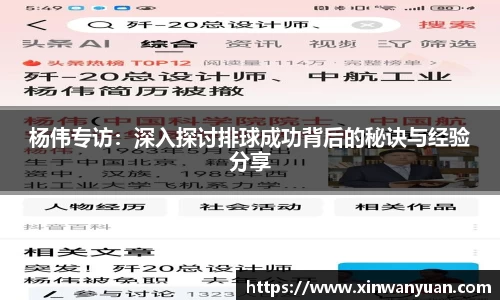 杨伟专访：深入探讨排球成功背后的秘诀与经验分享